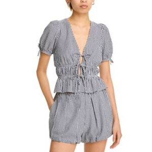 WAYF Nina Tie Front Top in Black